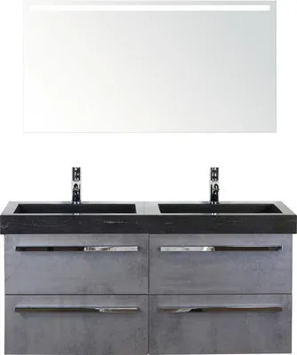 Produktbild von Sanox Badmöbel-Set Seville BxHxT 121 x 170 x 45,5 cm Frontfarbe betonanthrazit mit Waschtisch Naturstein schwarz, Wascht