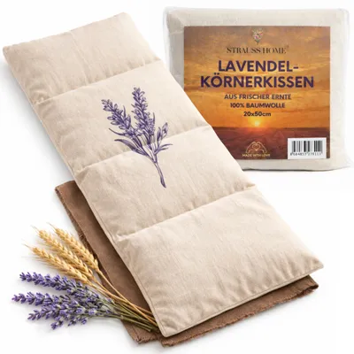 Produktbild von Strauss Home® Körnerkissen mit Lavendel groß – Mikrowellengeeignetes Wärmekissen gegen Verspannungen in Nacken, Schultern und Rücken – Natürlich