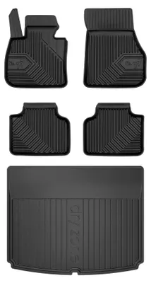 Image de Tapis en caoutchouc + bac de coffre pour BMW Seria 2 Active Tourer F45 2014-2022 (monospace) – 5 pièces, noirs, sur mesure