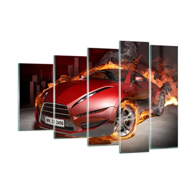 Produktbild von Bilder auf glas - Auto Flammen Rot - 150x100cm - Glasbilder - Wandbilder - Kunstdruck - zum Aufhängen bereit - Wanddekoration aus Glas - Glas Bilder - Wandbild auf Glas - 5 Teile - GEG150x100-0200