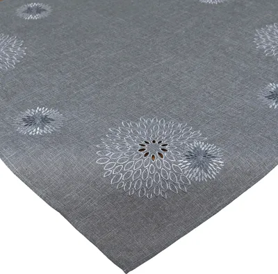 Produktbild von heimtexland ® Tischdecke Leinen-Optik bestickt Deko Esszimmer Serie Pusteblume Tischwäsche Stickerei Blumen Ornamente Tischdeko Typ887 Mitteldecke 85x85 cm grau
