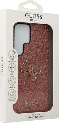 Produktbild von Guess Fixed Glitter Big 4G Metal Logo - Hülle für Samsung Galaxy S25 Ultra (Pink)