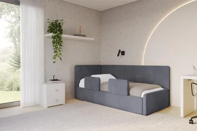 Produktbild von ALTDECOR Jugendbett mit Bettkasten NORY - 100x200 - Dunkelgrau - Casablanca 2315 - Bett mit Matratze - Rechts angeordnet - Einzelbett mit Stauraum - Polsterbett Kinderbett
