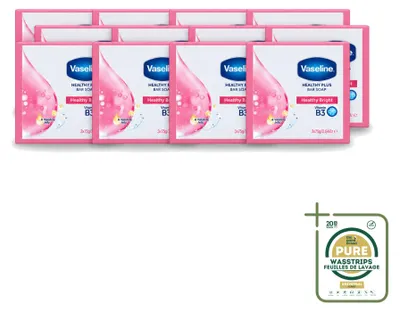 Produktbild von 12 x Vaseline Healthy Bright Seifenstück - Reinigend und pflegend - 75 g - Vorratspackung - 12 Stücke