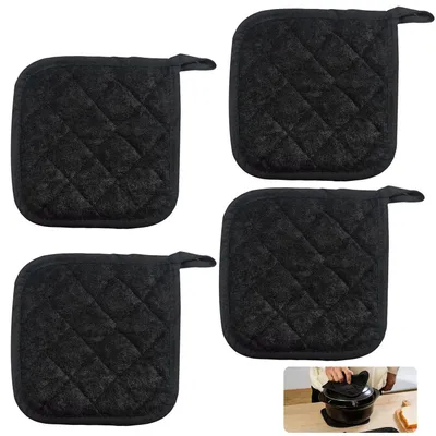 Immagine prodotto di Set di 4 presine in cotone nero, 17x16 cm, più spesse e resistenti al calore
