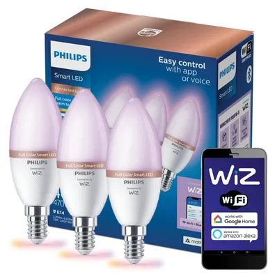 Zdjęcie produktu dla Zestaw inteligentnych żarówek PHILIPS 3 szt. 40 W C37 E14 Aplikacja Wiz