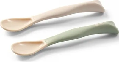 Image de Cuillères en silicone pour enfants, douces, flexibles 2 pièces, beige/mint