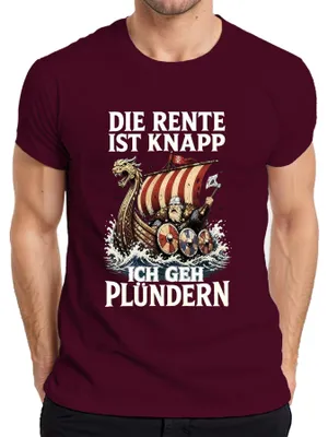 Zdjęcie produktu dla Koszulka męska "Emeryt Wiking - idę po to, co mi się należy", kolor burgundowy, rozmiar 3XL