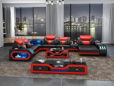 Produktbild von Design Big Sofa mit USB Ecksofa Couch Wohlandschaft U-Form Leder Ecke