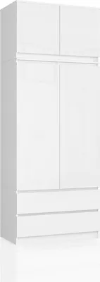 Image de Akord Armoire Surmeuble 2 Portes 2 Tiroirs Blanc Brillant 90X51X234