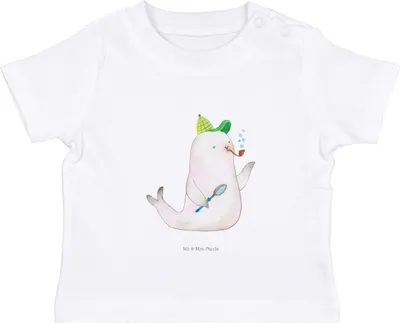 Produktbild von Mr. & Mrs. Panda Organic Baby Shirt Robbe Sherlock 0. - 6. Monat - Weiß - Geschenk, Lustige Sprüche, Baumwollshirt, , Baumwolle, T-Shirt, Babyshirt