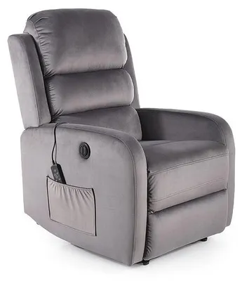Image de Fauteuil de relaxation éléctrique en velour PEGAZ avec fonction massage - Gris - H 102 x L 64 x P 53 cm
