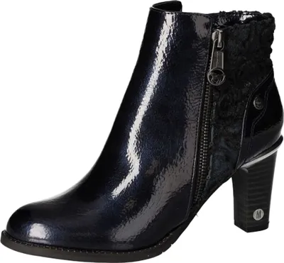Produktbild von Mustang Damen Stiefelette floral Blumenmuster Trichterabsatz Holzoptik 1335-507, Größe:41 EU, Farbe:Blau