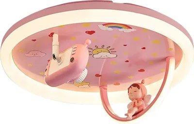 Produktbild von Moderne LED-Deckenleuchte, runde Cartoon-Kinderlampe, rosa, stufenlos dimmbar, mit Fernbedienung, Acrylschirm, ideal für Kinderzimmer, Schlafzimmer
