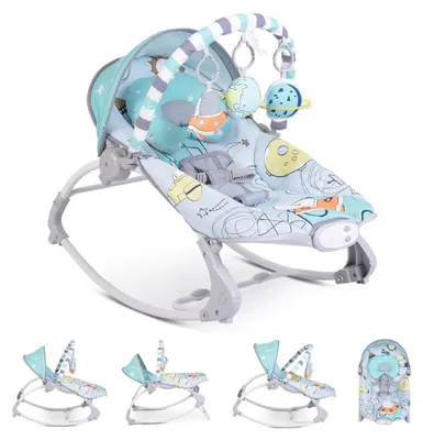 Immagine prodotto di Sdraietta per bambini Moni Space Tour, con arco di gioco, musica, vibrazione, posizioni reclinabili grigio