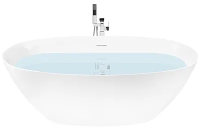 Produktbild von BELIANI Badewanne Weiß Acryl Oval Freistehend 160 x 74 cm mit Überlauf Ablaufgarnitur ohne Armatur s Modernes Design für 1 Person