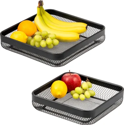 Produktbild von eluno Obstkorb, Brotkorb 2er Set, eckige Obstschale, aus schwarzem Metall