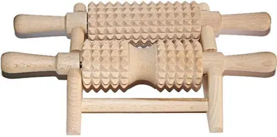 Produktbild von Doppeltes Fuß- und Körpermassagegerät aus Holz | Massagerolle aus Holz | Entspannungsmassagegerät | Fuß- und Körpermassagerolle | Öko-Massagegerät