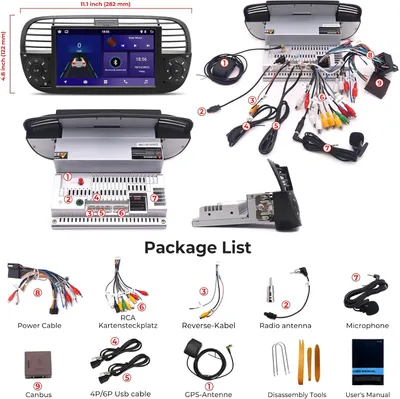 Obrázok produktu pre Autorádio pre Fiat 500 – Multimediálny systém – Navigačné rádio – Android rádio – 7-palcový dotykový displej QLED