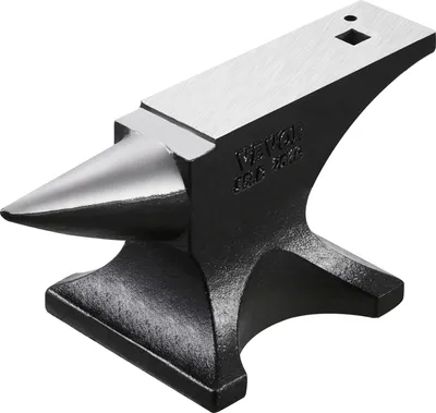A black and silver anvil is shown against a white background.