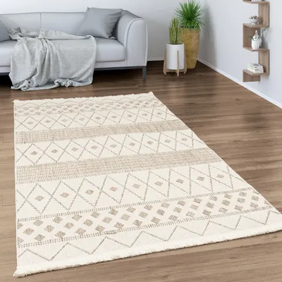 Immagine prodotto di Tappeto soggiorno sala da pranzo Boho motivo a rombi geometrico con frange moderno dimensioni 80x150 cm