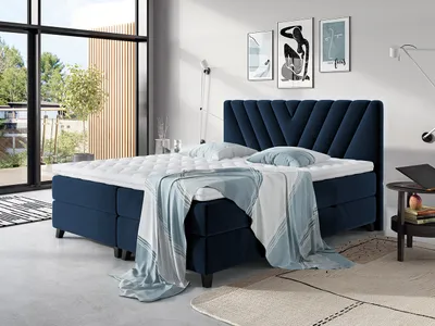 Obrázok produktu pre Boxspringová posteľ 160x200 CAITLYN - modrá + topper ZDARMA