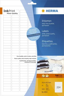 Obrázek produktu pro Inkoustové etikety A4 bílé 25,4x8,5 mm matný papír 5600 ks.
