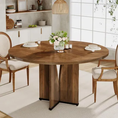 Produktbild von Runder Esstisch 100 cm, Küchentisch für 4 Personen, Rustikaler Bauernhaus-Stil, Massivholzoptik, Braun