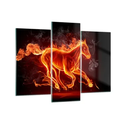 Produktbild von Bilder auf glas - Pferd Illustration Flammen - 130x100cm - Glasbilder - Wandbilder - Kunstdruck - zum Aufhängen bereit - Wanddekoration aus Glas - Glas Bilder - Wandbild auf Glas - GCB130x100-0203