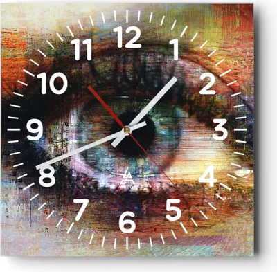 Produktbild von Wanduhr - Quadrat - Glasuhr - Auge Abstraktion - 40x40cm - Schleichendes Uhrwerk - Lautlos - zum Aufhängen bereit - Dekoration Modern - Wanddekoration aus Glas - C4AC40x40-3518