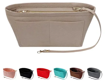 Produktbild von Filz Handtasche Organizer Geldbörse Organizer Filz Insert Bag Organizer Multi-Taschen Einkaufstasche in Tasche für Frauen (Groß, Beige)