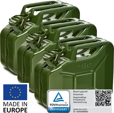 Produktbild von BW® Kraftstoffkanister Metall Benzinkanister 3x 10 Liter - Olivegrün RAL 6003 - UN-Zulassung - Hergestellt in Europa