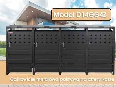 Zdjęcie produktu dla Wiata na pojemniki D14GG4Z, na 4 pojemniki z dwoma zamkami chroniącymi przed wiatrem i kradzieżą, antracyt