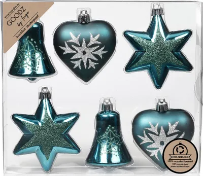 Produktbild von Weihnachtskugeln Formen dekoriert Kunststoff 9cm 6er Set Emerald