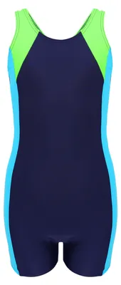 Produktbild von Aquarti Mädchen Badeanzug mit Bein Ringerrücken, Farbe: Dunkelblau / Neongrün / Hellblau, Größe: 146