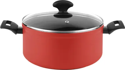 Produktbild von FAGOR Maxima Kochtopf Induktion 20 cm Aluminium Antihaftbeschichtung PFOA frei, Glasdeckel Rot