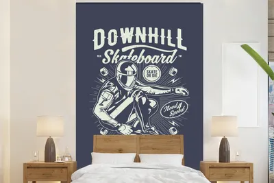 Produktbild von MuchoWow® Fototapete für Wohnzimmer oder Schlafzimmer Wandtapete Vinyl Motivtapete Skateboard - Helm - Vintage - 160x240 cm - Vinyltapete