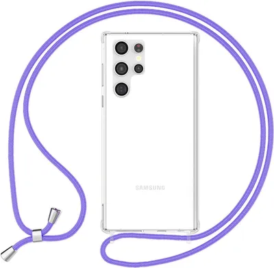 Produktbild von NALIA Klare Schutzhülle mit Kette für Samsung Galaxy S24 Ultra Hülle, Transparente Stabile Handyhülle mit Umhänge-Band Lila