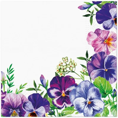 Zdjęcie produktu dla 20 serwetek Violet Pansies – kwitnące bratki 33 x 33 cm
