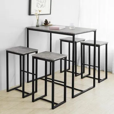 Zdjęcie produktu dla Stolik barowy z 4 stołkami - Szary - 100x96x60 cm
