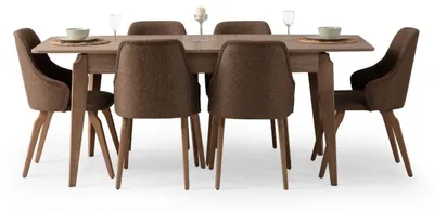 Produktbild von Esszimmer set 7tlg. Esstisch+6x Stühle Designer Holz Beige Garnitur Neu