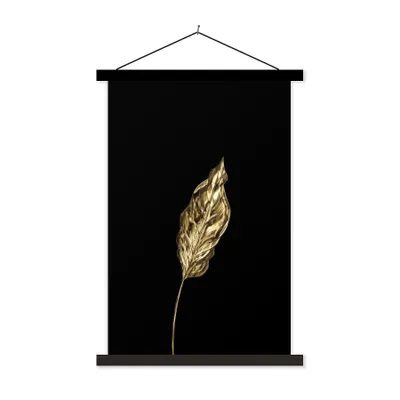 Produktbild von MuchoWow® Textilposter Schwarz und Gold - Blatt - Abstrakt 40x60 cm mit schwarzem Rahmen - Wanddekorationen
