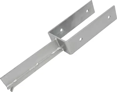 A metal post support bracket with a U-shaped top and a pointed base, shown against a white background.