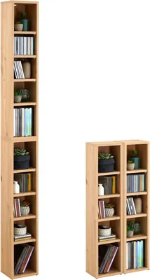 Produktbild von CD DVD Blueray Regal CHART in Asteiche – Zweiteiliges Medienregal, Aufbewahrung, CD-Ständer mit 10 Fächern für bis zu 160 CDs, 20x187 cm (B x H)
