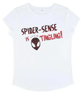Immagine prodotto di T-shirt da donna Marvel Avengers, modello "Classic Spidey Sense", maniche a giro, colore bianco