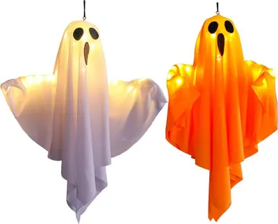 Produktbild von 2 Stück Halloween Glühen Hängende Geister, Halloween Aufhängen Geister Mit Led Lichtern, Leuchtend Geister für Innen Außen Garten Halloween Party Deko
