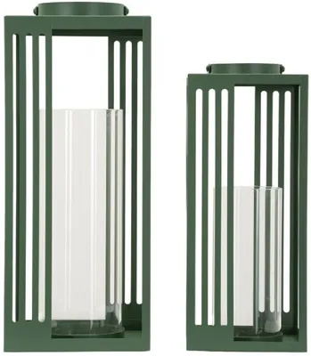 Image de Lot de 2 lanternes Linee 18,3 x 43,5 x 18,3 cm Métal Verre Vert