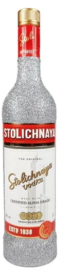 Produktbild von Stolichnaya Vodka 0,7l 700ml (40% Vol) - Bling Bling Glitzerflasche in silber -[Enthält Sulfite]