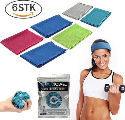 Produktbild von 6er Set Cooling Towel für Sport & Fitness, Mikrofaser Handtuch/Kühltuch als kühlendes Handtuch für Laufen, Trekking, Reise & Yoga, Airflip Cooling Towel