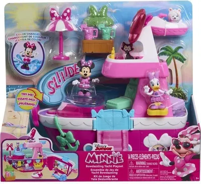 Zdjęcie produktu dla Yacht Minnie Mouse Disney Junior, Interaktywny, 14 Akcesoriów, Zmienia Kolor w Zimnej Wodzie, 31,8 cm Zamknięty 51 cm Otwarty, 3-10 Lat